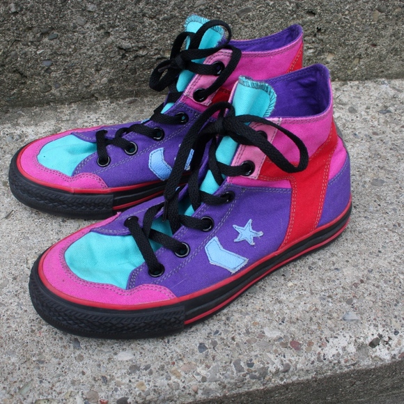 multi colored high top converse